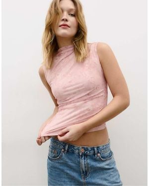 Stradivarius Gathered Tulle T-Shirt - Pink