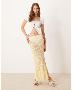 ASOS Sheer Lace Midi Skirt With Godet Hem - Natural