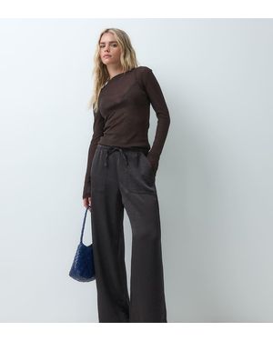 Vero Moda Satijnen Broek Met Hoge Taille En Losse Pasvorm - Grijs