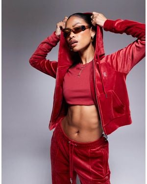 Juicy Couture Sweat à capuche d'ensemble zippé en velours - Rouge