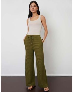 Threadbare Textured Jersey Wide Leg Trousers - Green