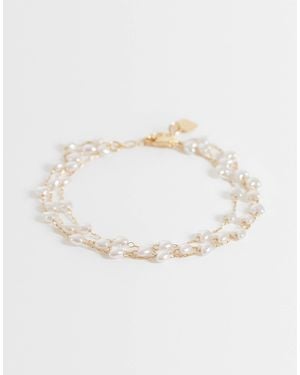 ASOS Asos design curve bracelet fin multi-rangs avec perles fantaisie ton or - Blanc