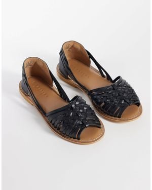 ASOS Fray Leather Woven Flat Sandals - Black