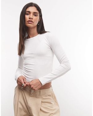 Collusion Long Sleeve Fitted Rib T-shirt - White