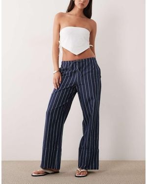 Mango 100% Cotton Straight Tie Waist Trousers - Blue