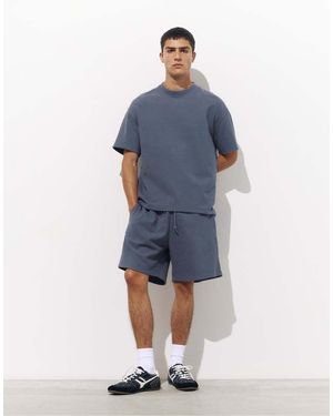 Pull&Bear Short Sleeve Logo Sweatshirt - Blue