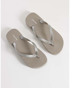 Calvin Klein Jeans Flatform Metallic Flip Flop Sandal - Grey