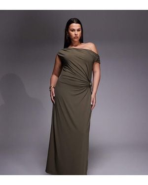 Forever New Asymmetric Fallen Shoulder Midaxi Dress - Grey