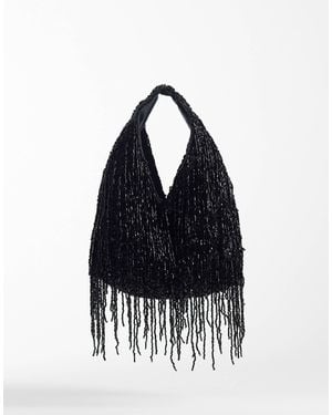 Mango Beaded Fringe Bag - Blue