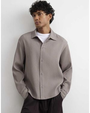 River Island Boxy Fit Long Sleeve Plisse Shirt - Grey