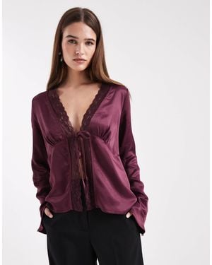 Miss Selfridge Satin Tie Front Blouse - Purple