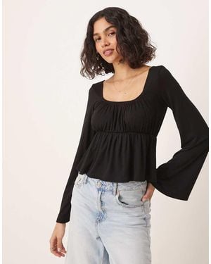 ASOS Top Negro De Estilo Babydoll Con Mangas Acampanadas De -Blanco