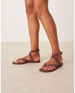Mango Suede Strap Sandals - Natural