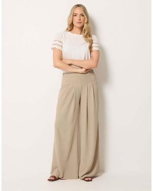 Long Tall Sally Pleated Palazzo Wide Leg Trousers - Natural