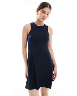 Vero Moda Vestito Corto Con Dorso A Vogatore A Coste - Blu
