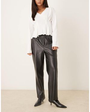 Mango Faux Leather Tie Waist Trousers - Natural