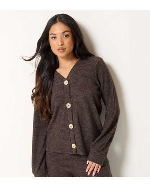 PixieGirl Petite Ribbed Soft Touch Cardigan - Brown