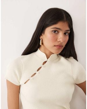 Miss Selfridge Knitted Mandarin Collar - Natural