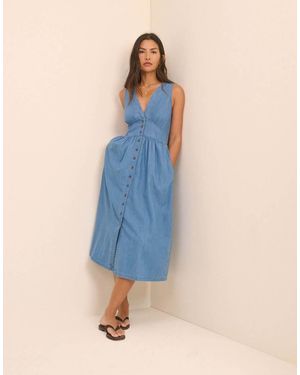 Nobody's Child Mid-Wash Denim Sleeveless Starlight Midi Dress - Blue