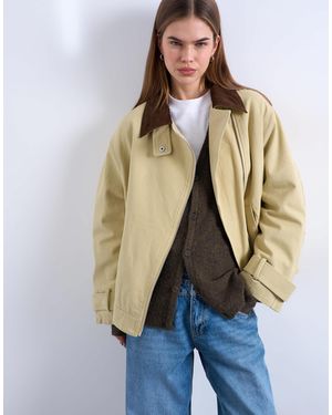 TOPSHOP Washed Zip Front Jacket With Contrast Cord Collar - Natural
