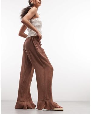 Monki Crinkle Wide Leg Pants - Brown