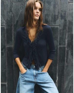Pull&Bear Long Sleeve Frill Top - Grey