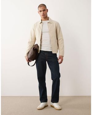 Mango Cotton Mix Zip Through Harrington Jacket - Natural