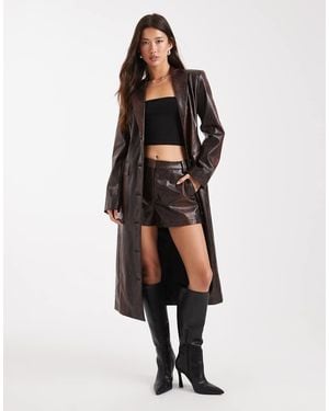ASOS Tailored Longline Faux Leather Blazer - Black