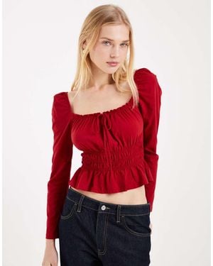 Miss Selfridge Long Sleeve Milkmaid Top - Red