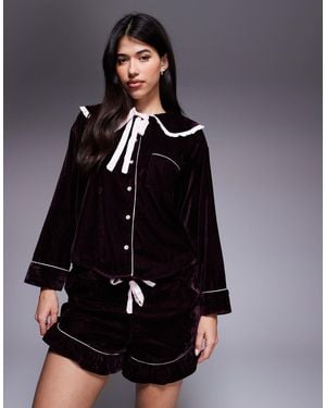 River Island Velvet Frill Collar Pyjama Set - Multicolour