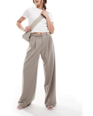 Stradivarius Belted Tailored Wide Leg Trouser - Gray