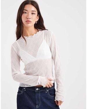 Pieces Long Sleeve High Neck Textured Top - White