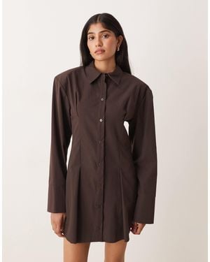 ASOS Cinched Shoulder Pad Shirt Mini Dress - Brown