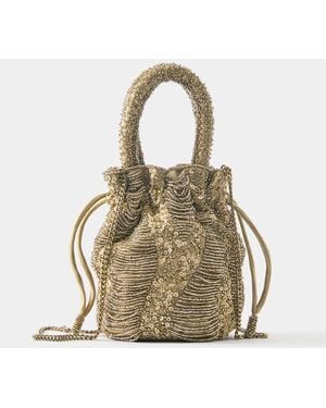 Pull&Bear Borsa Color Oro Con Perline - Metallizzato