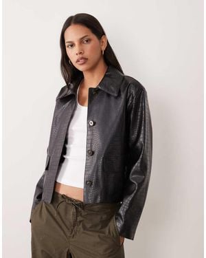 Mango Faux Croc Leather Jacket - Black
