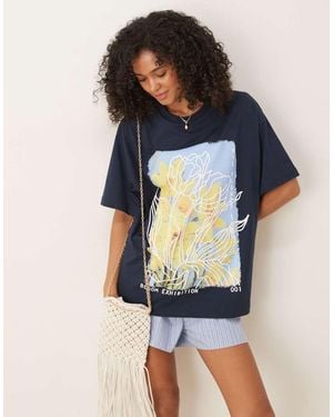 ASOS Oversized T-shirt With Yellow Flower Graphic - Blue