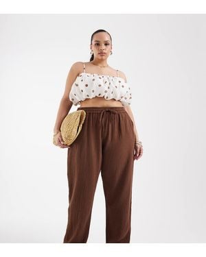 ONLY Wide Leg Cheesecloth Trouser - Brown