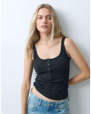 JJXX Rib Henley Tank Top - Blue