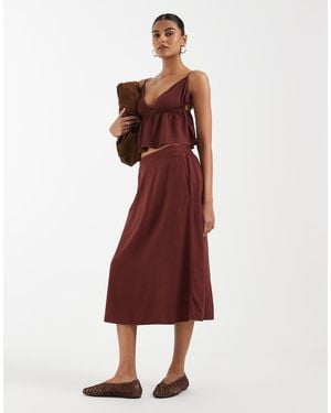 Vero Moda Linen Touch Midi Skirt Co-Ord - Red