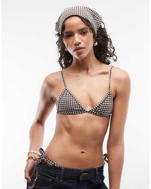 Collusion Gingham Seersucker Triangle Bikini Top - Black