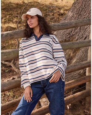 4th & Reckless Polo rayé oversize à manches longues avec logo brodé et col contrastant - crème/bleu marine - Marron