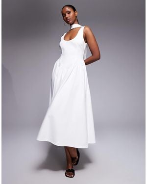 Kaiia Exclusive Scoop Neck Scarf Detail Dropped Basque Waist Maxi Dress - Gray