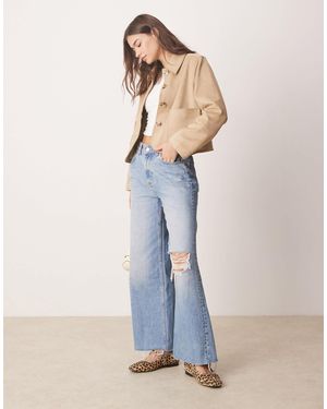 Abercrombie & Fitch – cropped-jacke aus wildleder - Blau