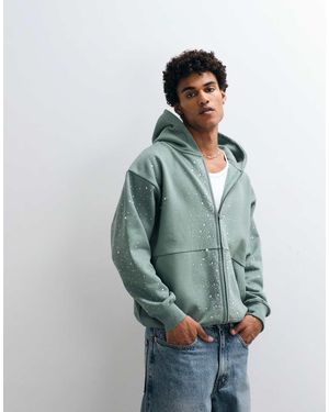 Courtside Embellished Zip Through Hoodie - Green