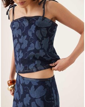 ASOS Minifalda Vaquera Muy Corta Añil Con Patrón Floral A Láser De (Parte De Un Conjunto) - Azul