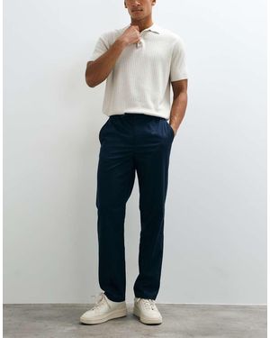 Threadbare Drawstring Waist Straight Leg Trousers With Pleat - White