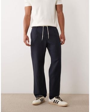 Mango Linen Blend Straight Leg Draw String Pants - Black