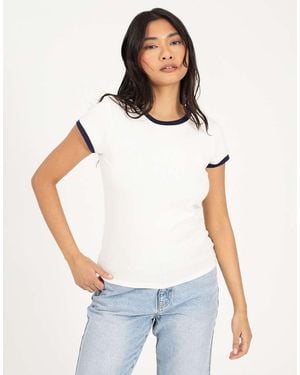 Brave Soul Cotton Rich Contrast Trim T-Shirt - White