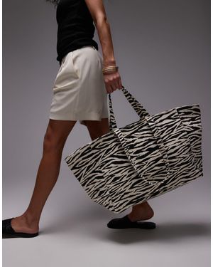 Mango Large Zebra Tote Bag - Gray