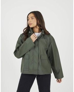 Brave Soul Korte Rubberen Regenjas Met Capuchon - Groen